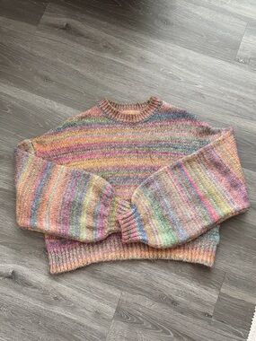 Urban Outfitters Pastel Rainbow Stripe Crewneck Sweater